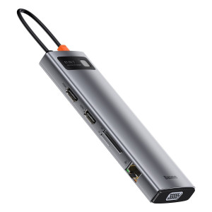 Hub 11 in 1 Baseus Metal Gleam Series, USB-C la 3x USB 3.0 + 2x HDMI + USB-C PD + Ethernet RJ45 + microSD/SD + VGA + AUX CAHUB-CT0G - Img 3