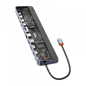 Hub 12in1 Baseus EliteJoy Gen2 seria USB-C pana la 2xHDMI+ 3xUSB 3.0+ PD+ DP+ SD/TF+ RJ45+Tip-C+ 3.5mm (gri inchis) WKSX030213 - Img 6