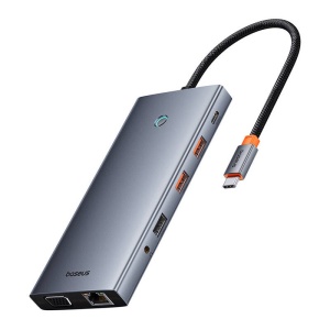Hub Multifunctional 13in1 Baseus PortalJoy USB-C la HDMI+DP+VGA+C+USB+PD+RJ45+SD/TF+3.5mm (Gri)