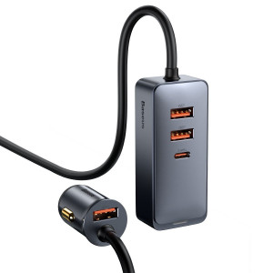 Incarcator Auto Rapid Baseus Share Together cu prelungitor, 3x USB, USB-C, 120W (gri) CCBT-B0G