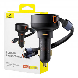 Incarcator Auto Rapid Baseus Enjoyment USB-C cu cablu USB-C si Lightning 60W