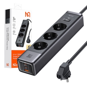 Prelungitor Electric Multiplu 6in1 GAN McDodo CD286 3x AC 2x USB-C 1x USB-A 30W, Cablu 2m (Negru)