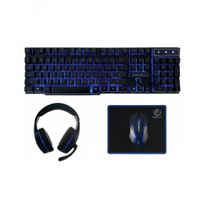 Set gaming cu fir tastatura + casti + mouse + mouse pad Rebeltec