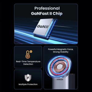 Incarcator Rapid Statie Ugreen CD342 100W GaN 2x USB-C 1x USB-A, Incarcare Inductiva Qi MagSafe - gri