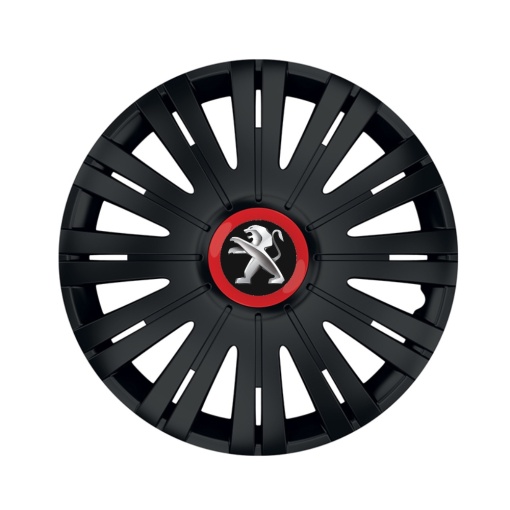 Set 4 capace roti Negre Cu Inel Rosu Active R16 pentru gama auto Peugeot