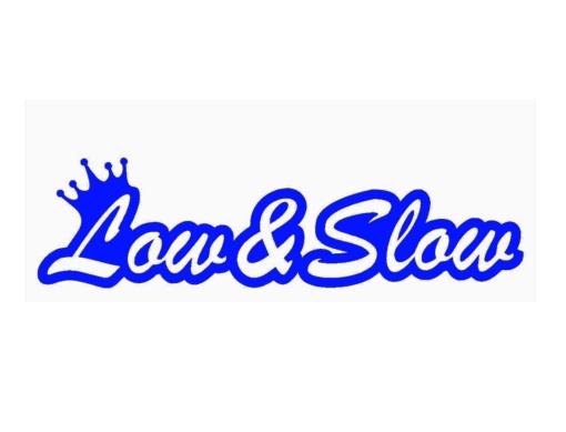 Sticker auto "low and slow" 15x5 cm, albastru