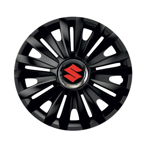 Set 4 capace roti Negre Cu Inel Cromat Royal R15 pentru gama auto Suzuki
