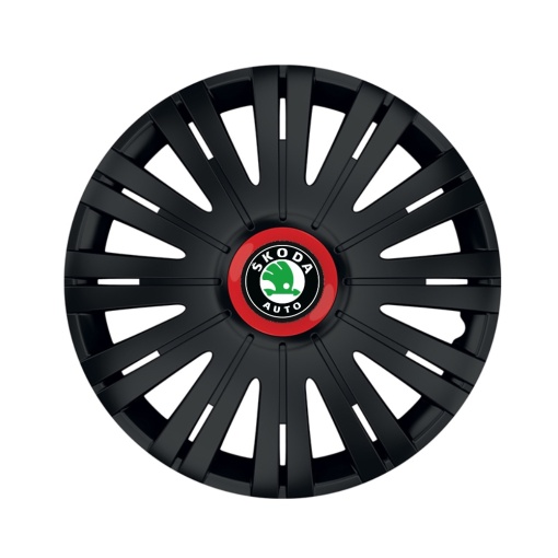 Set 4 capace roti Negre Cu Inel Rosu Active R15 pentru gama auto Skoda