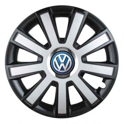 Set 4 capace roti Silver/black cu inel cromat R14 pentru gama auto Volkswagen