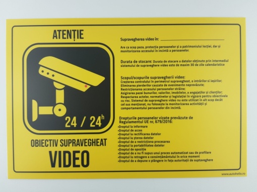 Indicator informare "Atentie zona supravegheata video GDPR" S2035, PVC (Komatex) 3 mm, 140x200mm