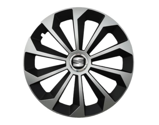 Set 4 capace roti Fame Gri-Negru cu inel R16, pentru gama auto Seat