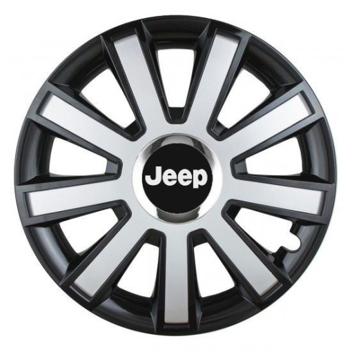 Set 4 capace roti Silver/black cu inel cromat R14 pentru gama auto Jeep