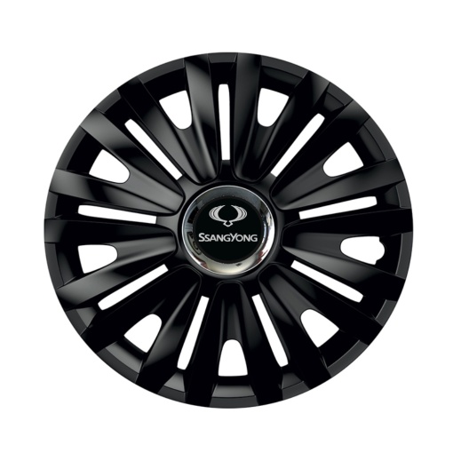 Set 4 capace roti Negre Cu Inel Cromat Royal R15 pentru gama auto SsangYoung