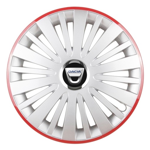 Set 4 Capace Roti, potrivite jantelor de R16, pentru Dacia, model falcon argintiu cu rama rosie