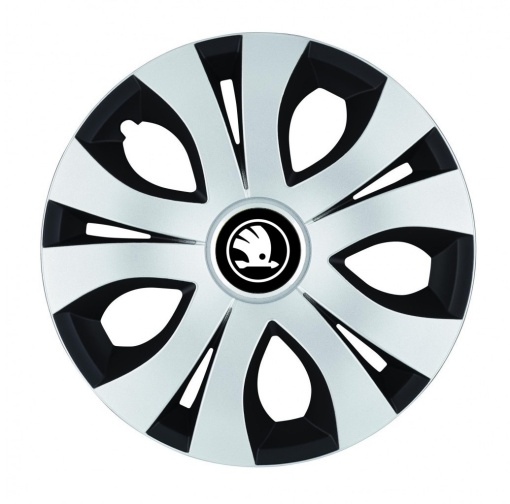 Set 4 Capace Roti Top Gri-Negru R15, Compatibil Cu Skoda Nou Alb-Negru