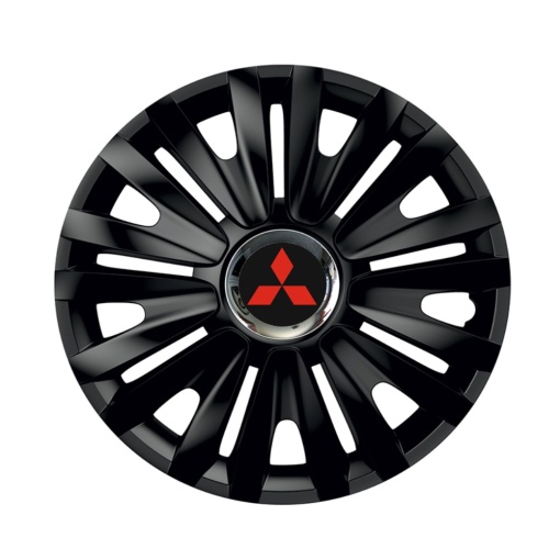 Set 4 capace roti Negre Cu Inel Cromat Royal R15 pentru gama auto Mitsubishi