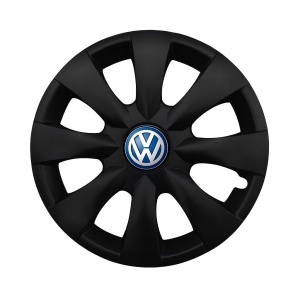 Set 4 capace roti potrivite jantelor de 15 inchi (R15) compatibile VOLKSWAGEN, Model - 316 Black Edition, Sigla Albastra