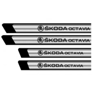Set 4 stickere protectii praguri gri pentru Skoda Octavia crom - Img 3