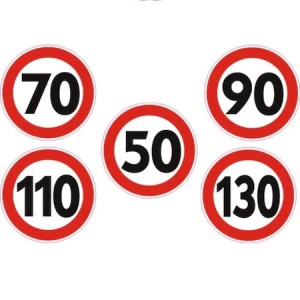Set Abtibilduri IdealSTORE pentru limitare de viteza reflectorizante 50 km/h, 70 km/h, 90 km/h, 110 km/h, 130 km/h, diametru de 11,5 cm