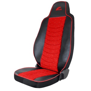 SET HUSE SCAUN TRUCK UMBRELLA PENTRU MAN TGX EURO 6 PIELE ECOLOGICA NEAGRA + VELVET ROSU (2021-) - Img 2