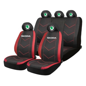 Set Huse Scaune Universale HLX6 Compatibile cu Skoda – Negru/Rosu