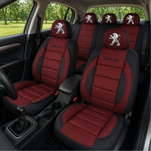 Set Huse Scaune Universale Premium Carguard Personalizate cu Peugeot – Negru/Visiniu - Img 2