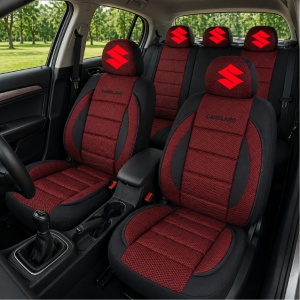 Set Huse Scaune Universale Premium Carguard Personalizate cu Suzuki – Negru/Visiniu - Img 2