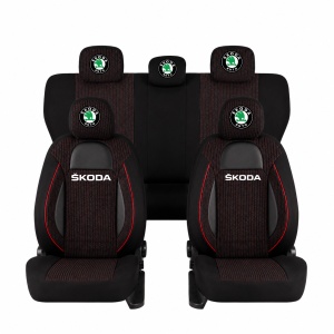 Set Huse Scaune Universale Racing Negru Personalizate cu Skoda