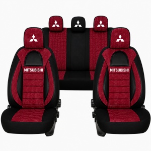 Set Huse Scaune Universale Racing, Visiniu cu Negru Personalizate cu Mitsubishi