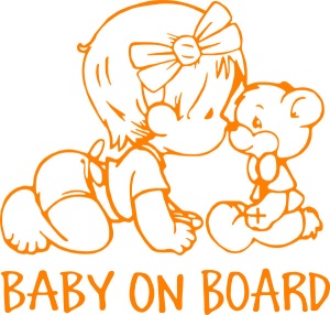 Sticker auto "Baby on board, bebelus si ursulet'', 20x19cm, portocaliu