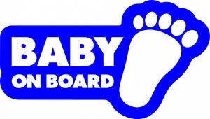 Sticker auto Baby on board, talpa bebelus, 23x13cm, albastru