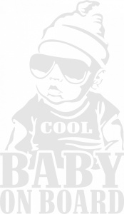 Sticker auto "Cool baby on board'', 17x10cm, alb