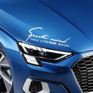Sticker auto pentru far Audi, "Sport Mind Produced by Audi Sport" Alb-Rosu, 30 x 11 cm - Img 2