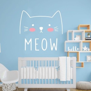 Sticker Autocolant Decorativ Perete Pisica “Meow”, 47×44 cm, Alb, Oracal - Img 2