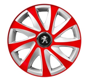 Set 4 capace roti 14 inchi R14 Drift Rosu-Gri, Compatibil cu Peugeot
