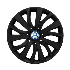 Set 4 capace roti 16 inch (R16) compatibile Volkswagen, Model - 432 Black Edition, Sigla Albastra