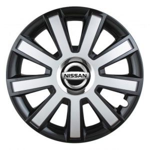 Set 4 capace roti Silver/black cu inel cromat R14 pentru gama auto Nissan - Img 1