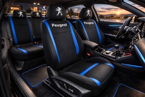 Set Huse Scaune Universale Compatibile cu Peugeot– Negru/Albastru - Img 2