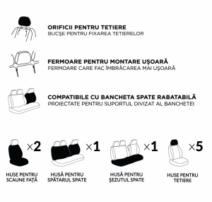 Set Huse Scaune Universale HLX4 Compatibile cu Dacia Nou – Negru/Gri - Img 4
