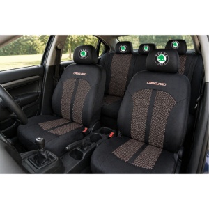 Set Huse Scaune Universale Premium Carguard Personalizate cu Skoda – Negru/Bej - Img 2