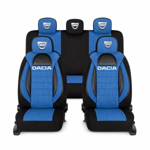 Set Huse Scaune Universale Racing, Albastru cu Negru Personalizate cu Dacia