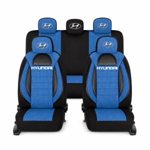 Set Huse Scaune Universale Racing, Albastru cu Negru Personalizate cu Hyundai