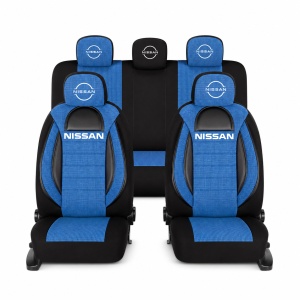 Set Huse Scaune Universale Racing, Albastru cu Negru Personalizate cu Nissan Nou