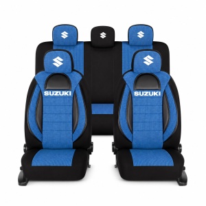 Set Huse Scaune Universale Racing, Albastru cu Negru Personalizate cu Suzuki