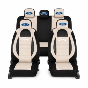 Set Huse Scaune Universale Racing, Bej cu Negru Personalizate cu Ford