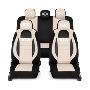 Set Huse Scaune Universale Racing, Bej cu Negru Personalizate cu Kia