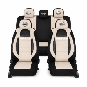 Set Huse Scaune Universale Racing, Bej cu Negru Personalizate cu Nissan
