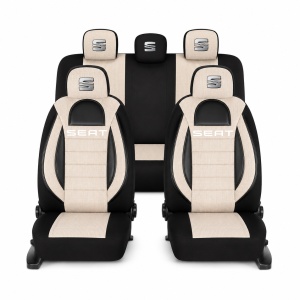 Set Huse Scaune Universale Racing, Bej cu Negru Personalizate cu Seat