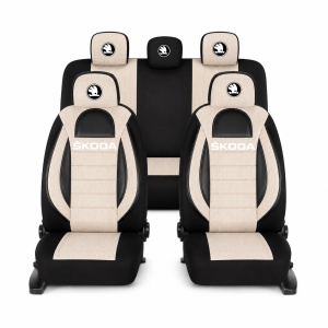 Set Huse Scaune Universale Racing, Bej cu Negru Personalizate cu Skoda Nou