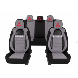 Set Huse Scaune Universale Racing, Gri cu Negru Personalizate cu Mitsubishi